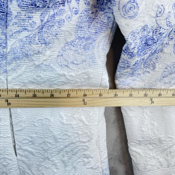 Desigual Ariel Blue White Textured Jacquard Coat Jacket Size 44 L Paisley Arty - Picture 13 of 16